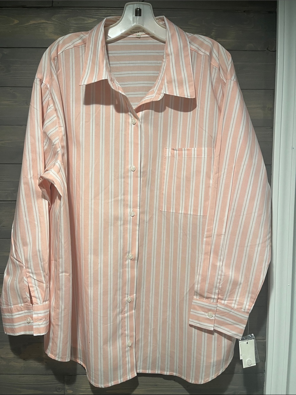 NWT Peach & White Striped Button-Up Blouse 1X